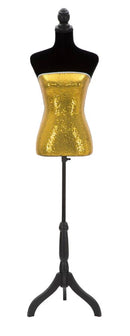 Manichino Palliettes Oro 37x23x165 cm in Legno e POLIFONE e MDF e Tessuto Oro e Nero