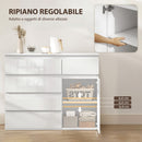 Credenza Mobile Basso 100x40x80 cm con 5 Cassetti Ripiano Regolabile in MDF Bianco Lucido      