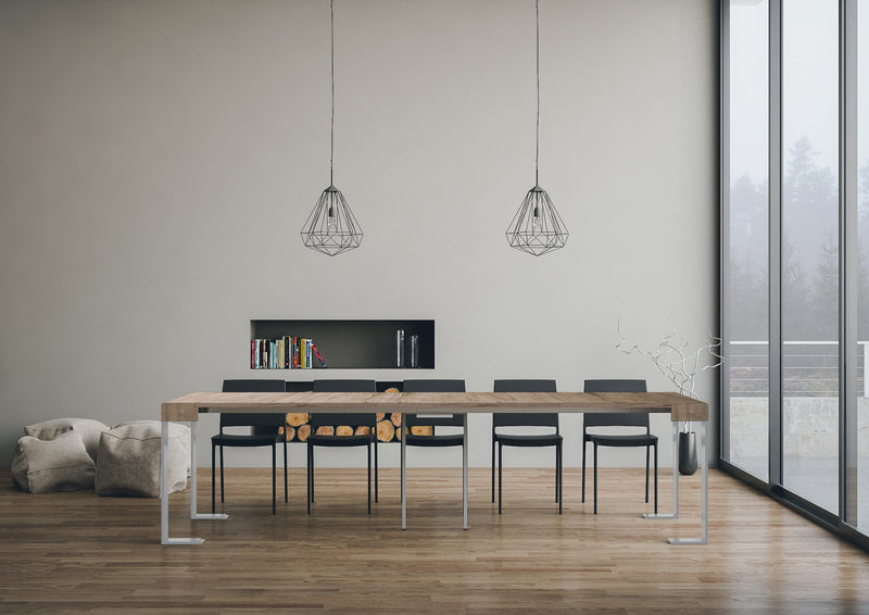 Consolle Allungabile 90-300x40x77 cm Tecno Quercia Natura telaio Bianco