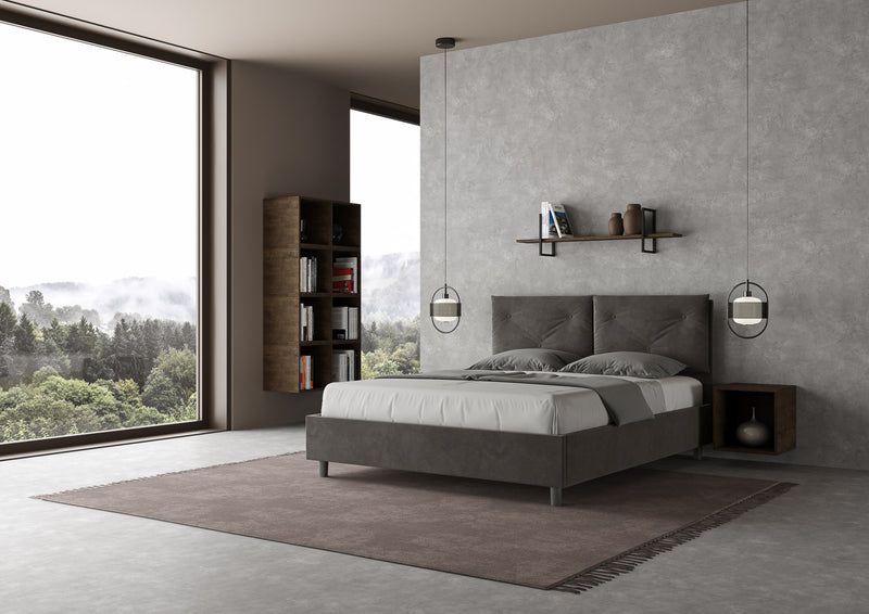 Letto Matrimoniale con Alzata Comoda Imbottito in Microfibra Appia Grigio Varie Misure