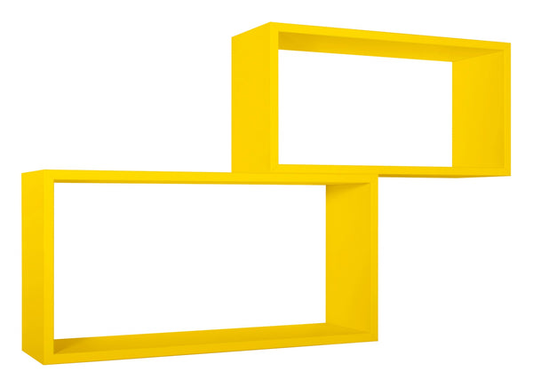 sconto Ensemble de 2 étagères murales cubiques rectangulaires en panneaux de fibres Bislong jaune canari