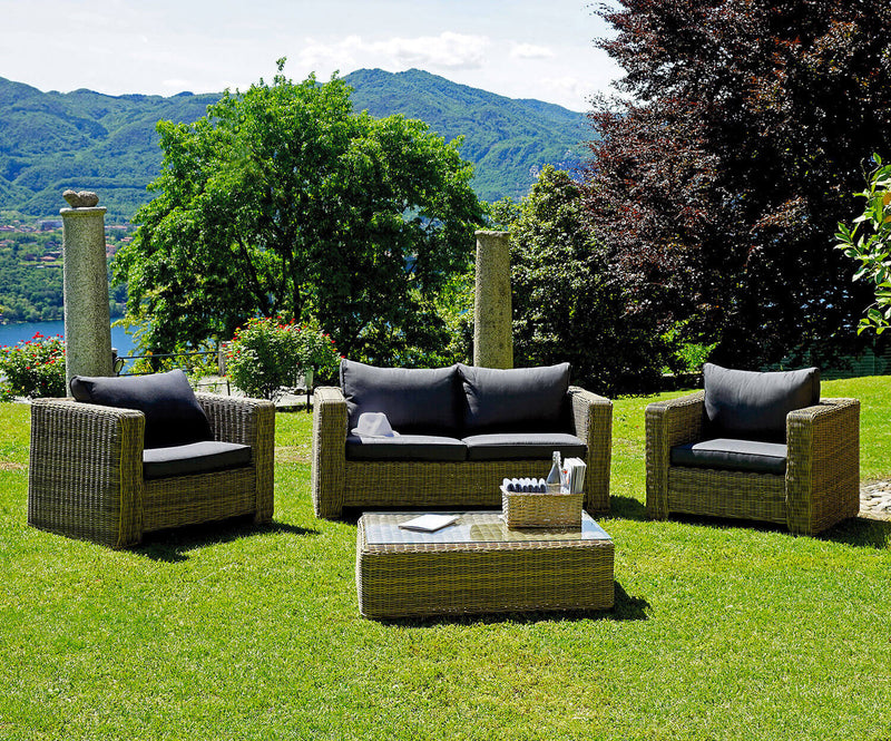 Set Salotto da Giardino in Wicker Divano 2 Poltrone e Tavolino Vorghini Trinidad