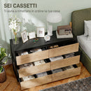 Cassettiera 6 Cassetti 120x39x75 cm per Camera da Letto in Legno Nero e Rovere      