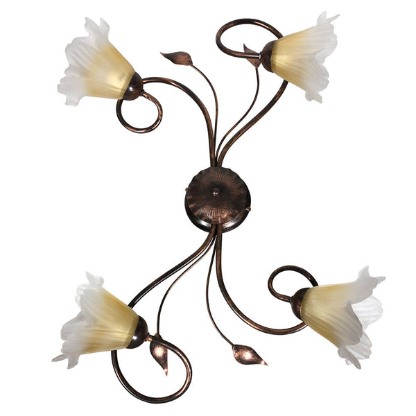 online Plafonnier 4xE14 Cuivre Marron Cadre Ambre Shaded Verre Satiné E-Energy Melania