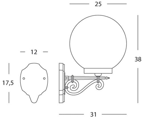 Lampada Applique Grande a Sfera in Alto Colore Nero Diametro 25Cm da Esterno Linea Sfera Livos