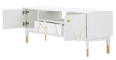 Porta Tv Luxy 140x50x55 cm in Legno e MDF e in Ferro Bianco e Oro