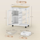 Carrello da Cucina 67x35x80 cm con 2 Cassetti Armadietto Ripiano e 2 Cestini in Acciaio e Bambù Bianco      