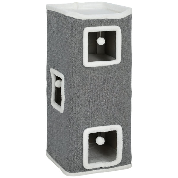 prezzo Torre per Gatti con 3 Casette Palline e Posatoio 41x41x100 cm in Legno Tessuto e Peluche Grigio e Bianco