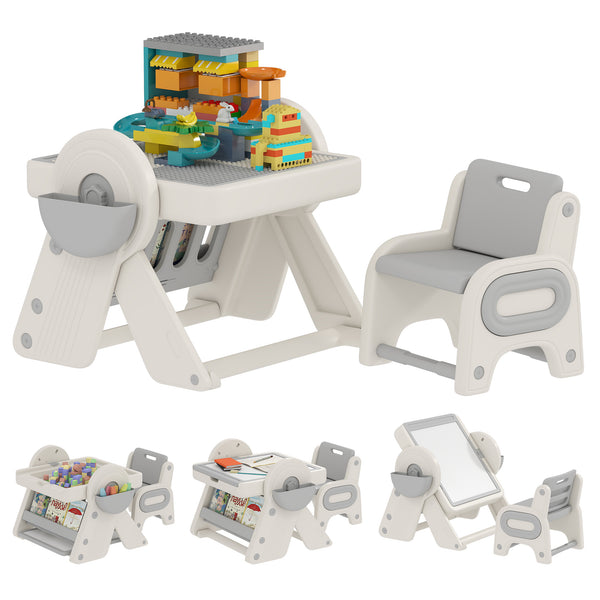 sconto Tavolo Multiuso per Bambini con Ripiano Contenitore e Cassetti in HDPE e PP Grigio e Bianco