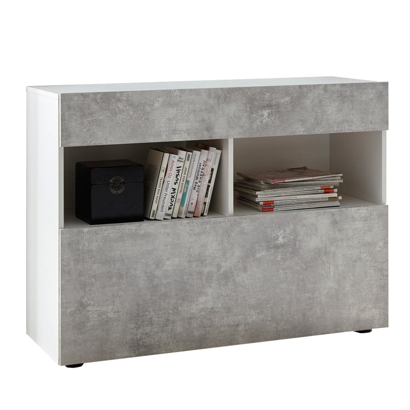 Credenza Mobile Soggiorno 1 Anta 2 Vani 111x42x82 cm TFT Akira Bianco e Cemento