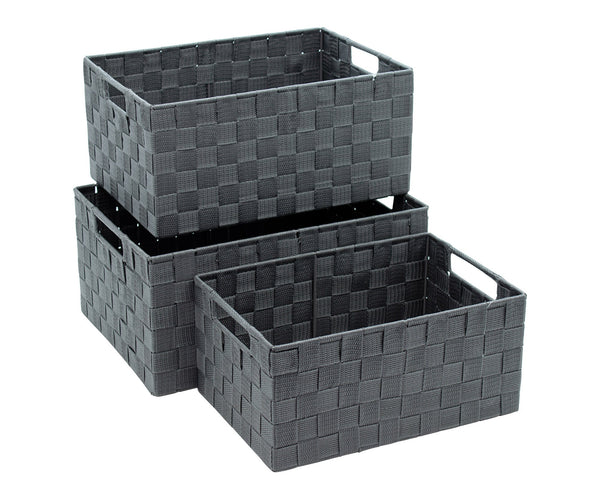 Lot de 3 Paniers de Rangement avec Poignées en Polypropylène Gris online