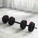 Set 2 in 1 con 2 Manubri Convertibili in Bilanciere 95x20x20 cm Peso Totale 15 kg e Dischi Regolabili in Acciaio Plastica e Sabbia Rosso      
