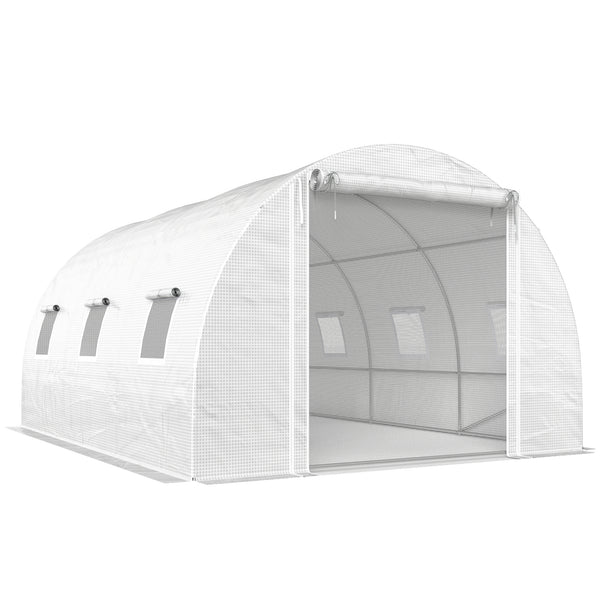 prezzo Serra a Tunnel 396x300x200 cm con 2 Aste Rimovibili Porte e Finestre a Rete in Acciaio Zincato e PE Bianco