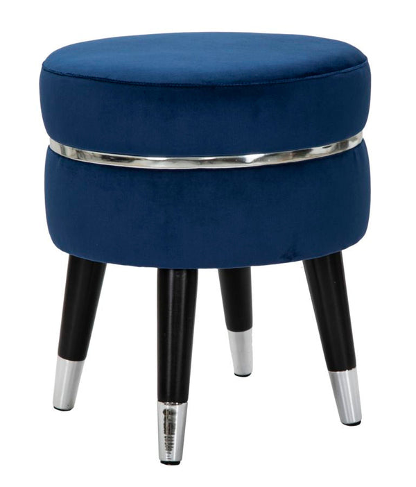 prezzo Pouf Repose-pieds Ø35x40,5 cm en Bois et Tissu Velours Bleu