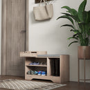 Panca Scarpiera Moderna 76,5x30x52 cm con Vani a Giorno e Cassetto Rivestimento in Melamina Grigio  