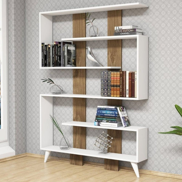 Bibliothèque Jane 120x164h cm blanche avec détails en noyer sconto