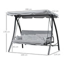Dondolo Letto 3 Posti da Giardino 209x114x170 cm in Metallo e Poliestere Grigio