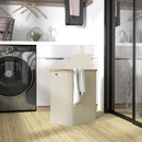 Cesto Portabiancheria 54x34x58,5 cm Capienza 80L a 2 Sezioni con Coperchio in Tessuto non Tessuto e Bambù Beige      