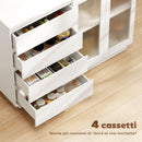 Credenza Buffet 120x40x91 cm con 4 Cassetti e Armadietto con Ante in Vetro in Legno Bianco      