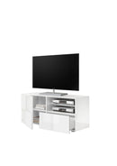 Mobile TV Moderno 1 Anta 1 Cassetto Design a Scacchi Modello Dama 121x42x57 cm Bianco Lucido