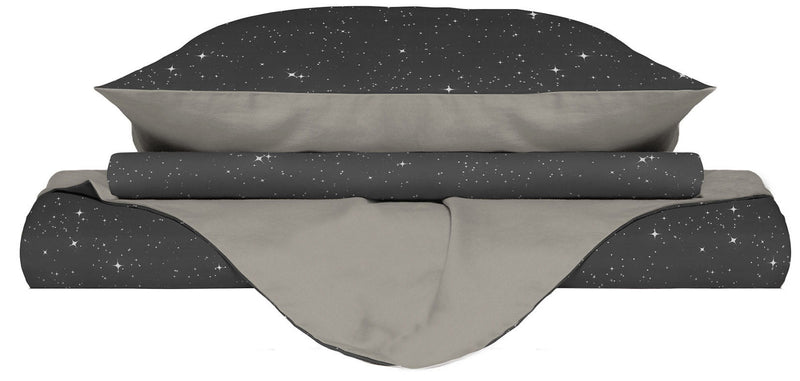 Copripiumino con Federe Stampato in Microfibra Stars Grigio Varie Misure