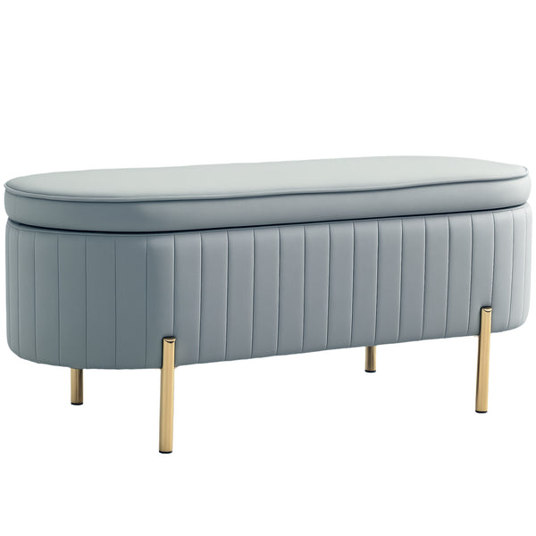 Panca Contenitore Ovale 108x44x43,5 cm con Coperchio Sollevabile in Tessuto Vellutato Grigio prezzo