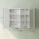 Specchio Bagno Contenitore 91,5x11,5x65 cm con 3 Ante e Ripiani Regolabili da Parete in MDF e Vetro Bianco      