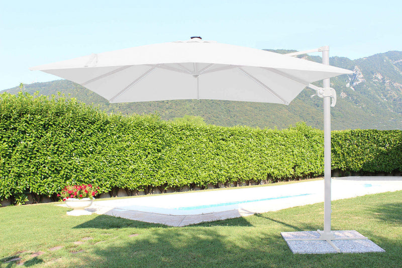 Ombrellone da Giardino con Led Pitagora 3x3 m in Alluminio Bianco Telo Bianco