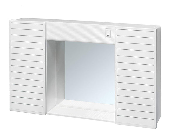 sconto Meuble Miroir Salle de Bain 2 Portes en PVC 58x37x12cm avec Lumière Forlani Funny Blanc