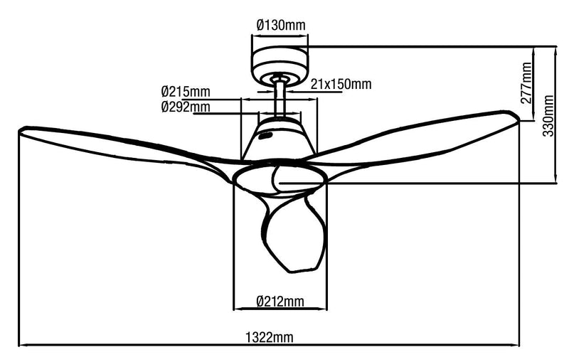 Ventilatore da Soffitto con 3 Pale in Abs Ø132 cm 3 Velocità Martec Triumph Nero