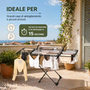 Stendibiancheria Allungabile 108-182 cm Stendino Salvaspazio Capacità 20 kg Estensibile in Ferro e PP Nero