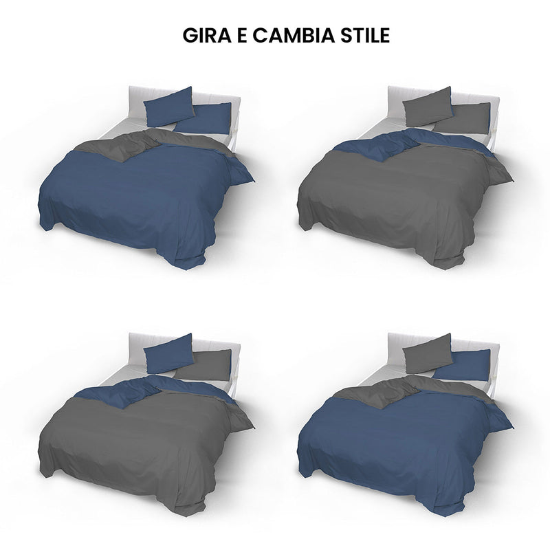 Copripiumino con Sacco e Federe Doubleface Avio\/Fumo