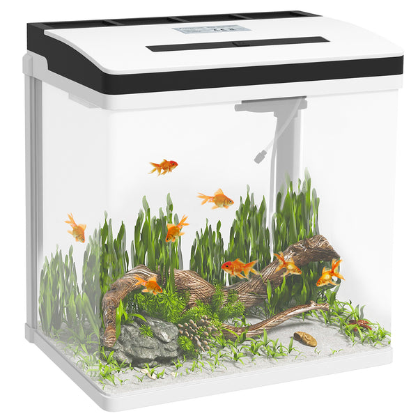 Acquario 28L a Illuminazione LED 38x26x38 cm con Fori di Ventilazione e Pompa in Vetro e ABS Bianco acquista