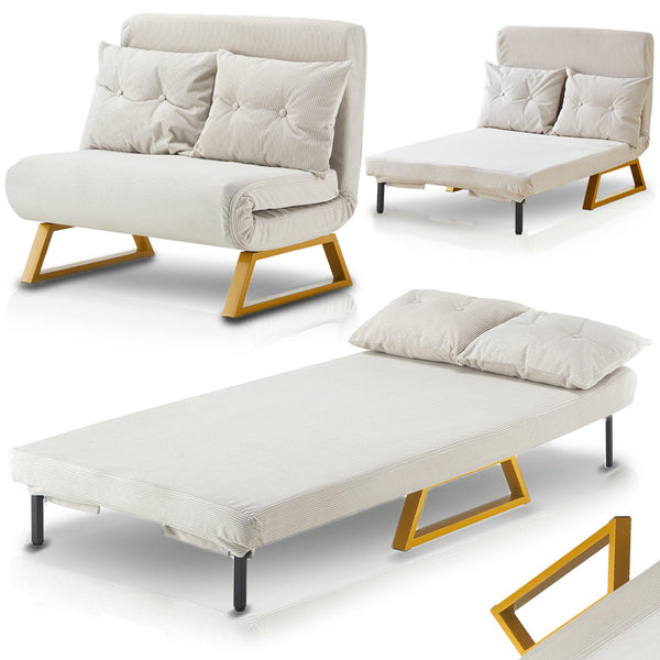 Poltrona Letto Reclinabile 2 Posti Chaise Lounge in Velluto Convertibile Crema online