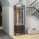 Appendiabiti da Terra con Asta 3 Cassetti e Ripiani 58,5x30x178 cm in Legno MDF e Acciaio Marrone