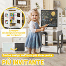 Scala Montessori 4 in 1 con Lavagna e Set Tavolo Sedie Legno Bianco 58x46x92cm      