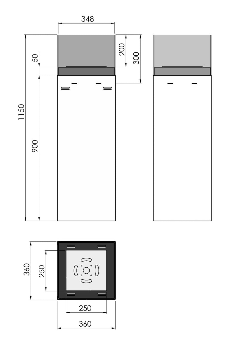 Camino a Bioetanolo da Pavimento 36x36x115 cm Instate 1150 Nero con Vetro