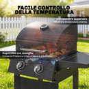 Barbecue a Gas Propano 95x53x111,5 cm con 2 Bruciatori Ripiani e Coperchio con Termometro in Acciaio Nero      