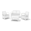Set Salotto da Giardino Divano + 2 Poltrone con Tavolino Bianco