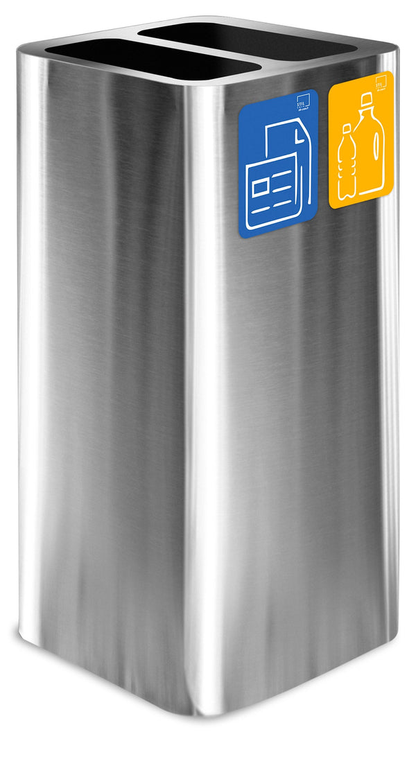 Poubelle 38x38xh80 cm Couvercle Inox avec 2 Compartiments Argent sconto