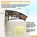 Pensilina da Esterni Impermeabile e Anti-UV 75x120x23 cm in PC PP e Alluminio Marrone e Nero      