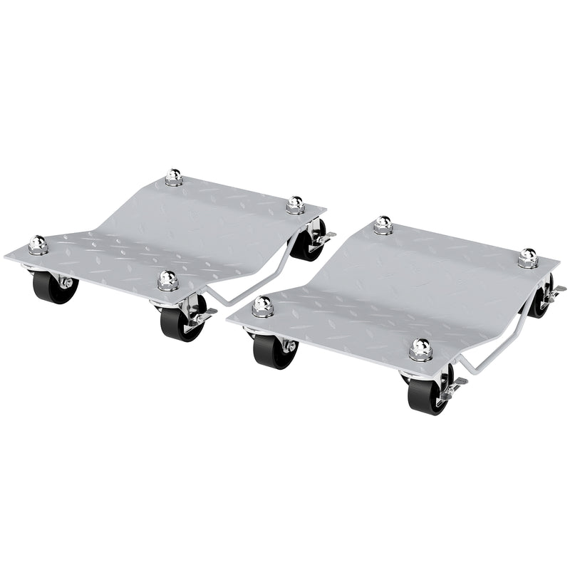 Set di 2 Carrelli Sposta Auto Antiscivolo Carico 680kg con Ruote Girevoli e Bloccabili in Metallo Argento      