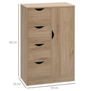 Mobile Bagno 4 Cassetti 1 Anta 54x29x83 cm in Truciolato Naturale