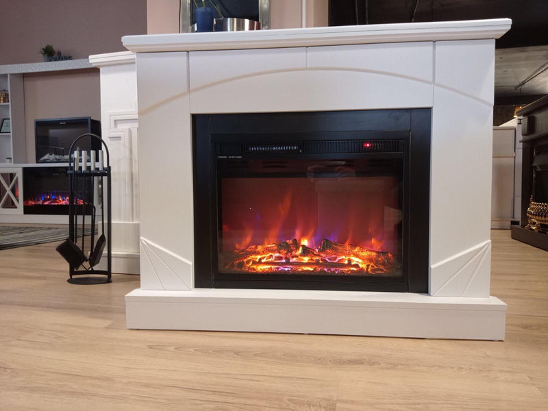 Camino Elettrico da Pavimento ad Angolo 85x106x53 cm Effetto Fiamma 1500W Madeira & lorance Bianco