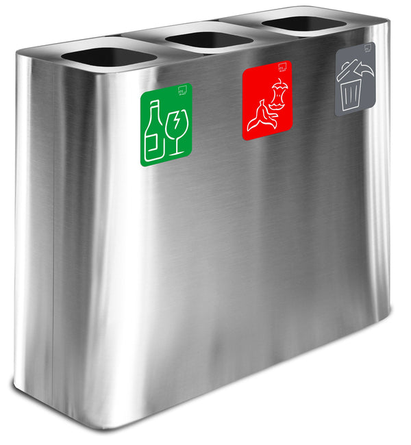 online Pattumiera Sistema di Raccolta Rifiuti 90x30xh80 cm In Acciaio Inox 3 Scomparti Argento
