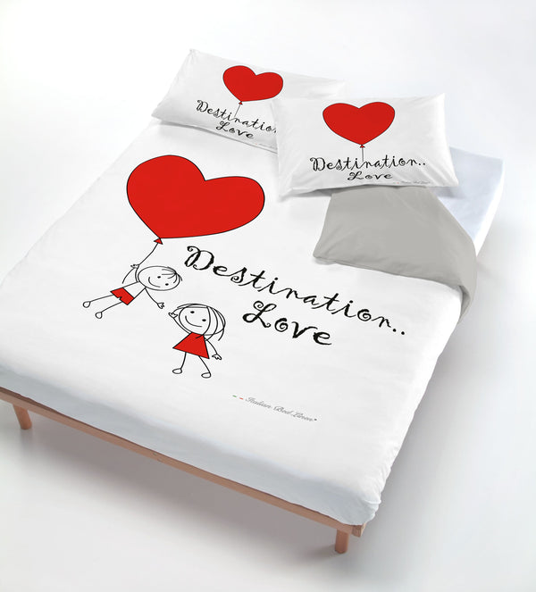 Housse de couette Destination Love avec imprimé sur le sac et les taies d'oreiller acquista