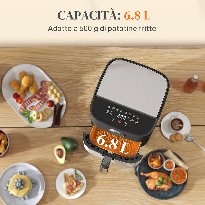 Friggitrice ad Aria Air Fryer 1700W da 6,8L con 8 Programmi di Cottura Nero  