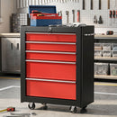 Carrello Porta Attrezzi 68x33x82,5 cm con 5 Cassetti Tappetini in EVA Serratura e 2 Chiavi 4 Ruote Girevoli in Acciaio Nero Rosso      
