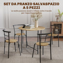 Set Tavolo da Pranzo Rotondo Stile Industriale con 4 Sedie Salvaspazio in Legno e Metallo      