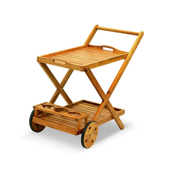 Chariot de jardin pliant en bois d'acacia avec porte-bouteille Taddei online